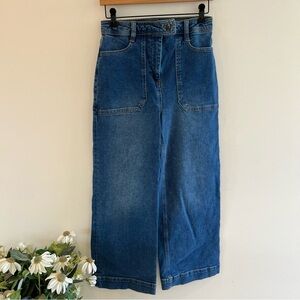 Boden High Rise Wide Leg Patch Pocket Ankle Jeans Size 4
